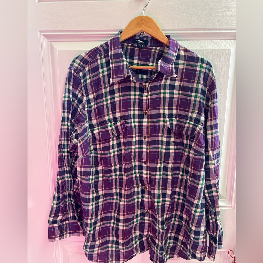 Chaps Purple Plaid Flannel Button Down Size 3X